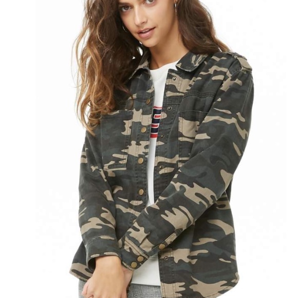 Forever 21 Jackets & Blazers - Forever 21 Military Camo Print Button Up Shirt Jacket Size S